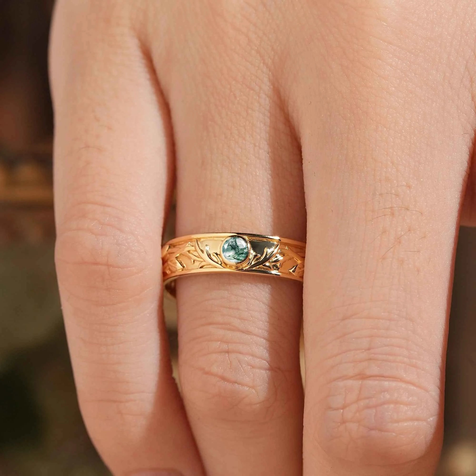 Moss Agate Nature Inspired Men's Ring Stag Men's Band