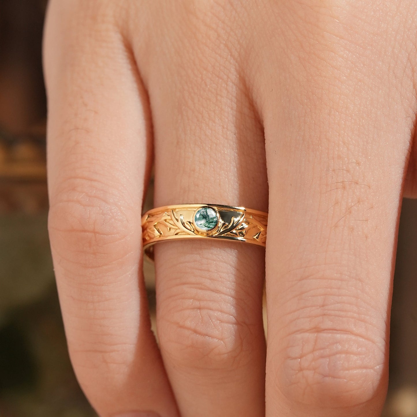 Moss Agate Nature Inspired Men's Ring Stag Men's Band - GemsMagic