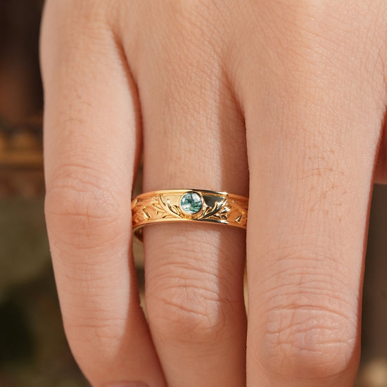 Moss Agate Nature Inspired Men's Ring Stag Men's Band - GemsMagic
