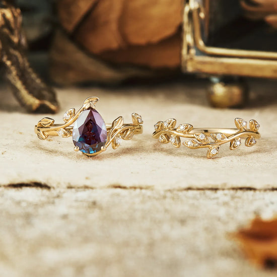 Pear Cut Alexandrite Engagement Ring Set