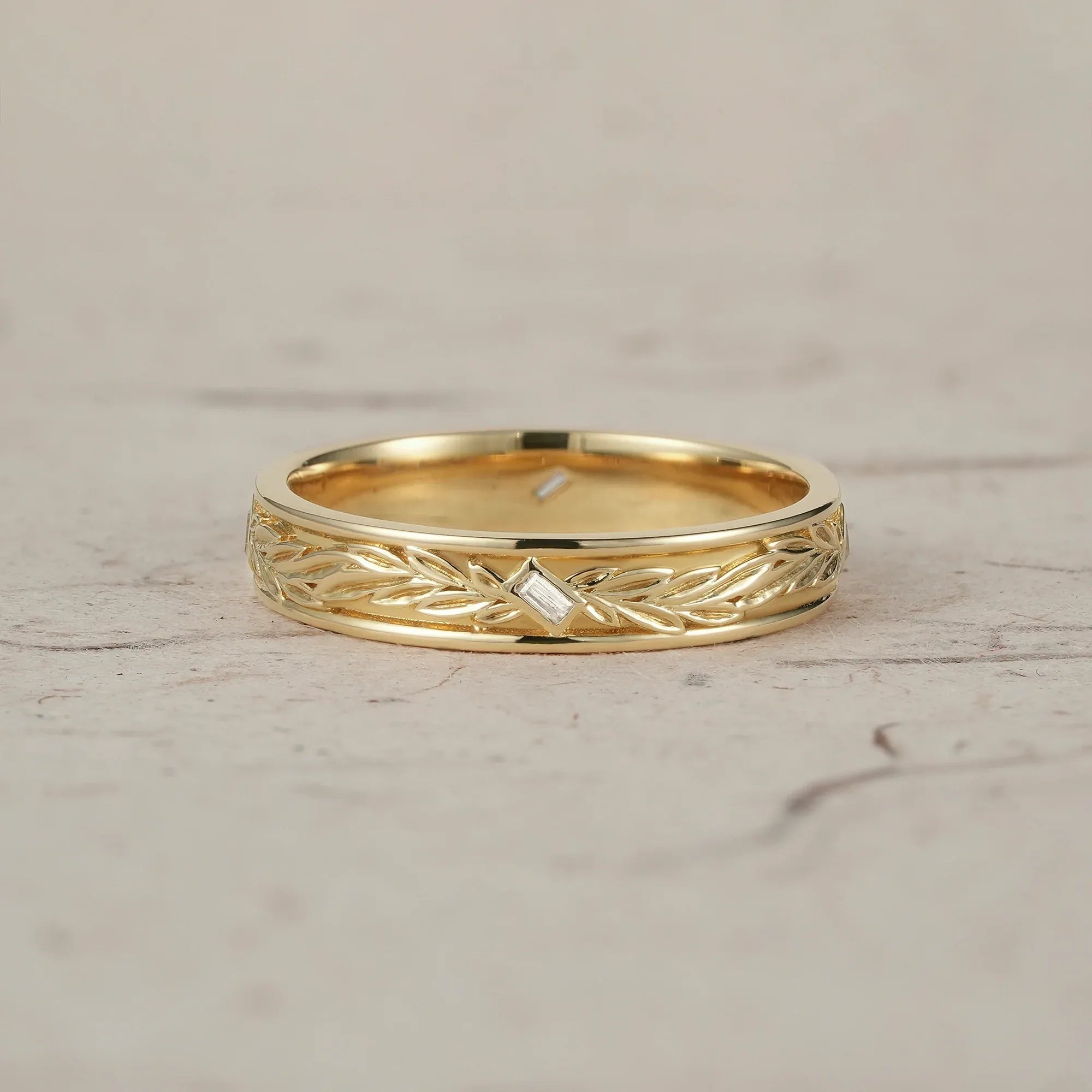 Nature Inspired Baguette Cut Moissanite Men's Band - Felix - GemsMagic