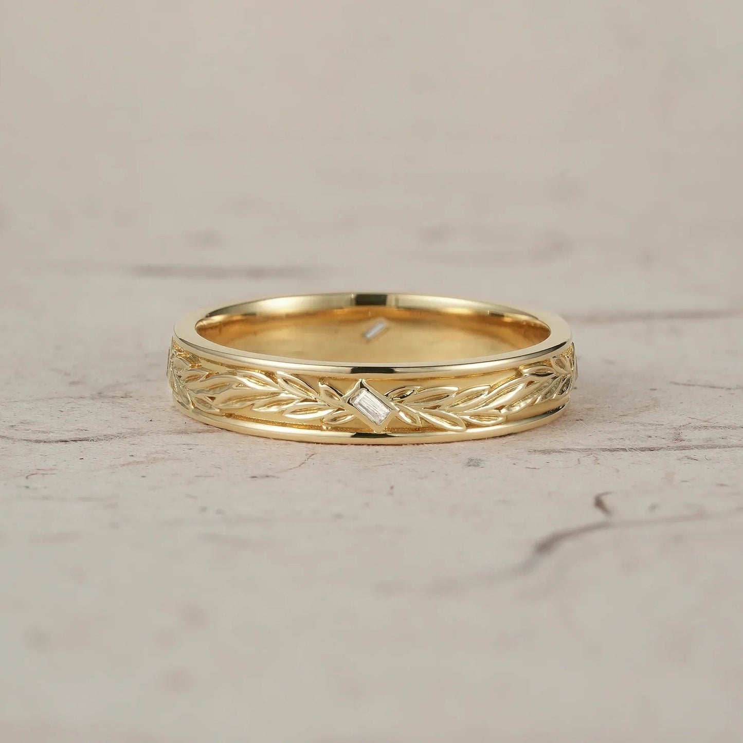 Nature Inspired Baguette Cut Moissanite Men's Band - Felix - GemsMagic