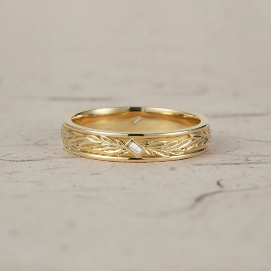 Nature Inspired Baguette Cut Moissanite Men's Band - Felix - GemsMagic