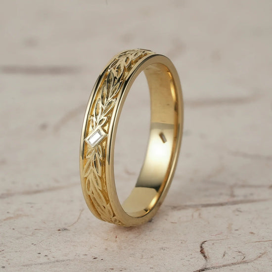 Nature Inspired Baguette Cut Moissanite Men's Band - Felix - GemsMagic