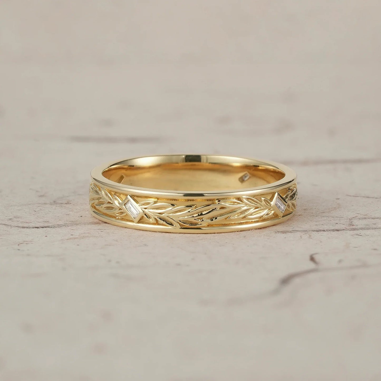 Nature Inspired Baguette Cut Moissanite Men's Band - Felix - GemsMagic
