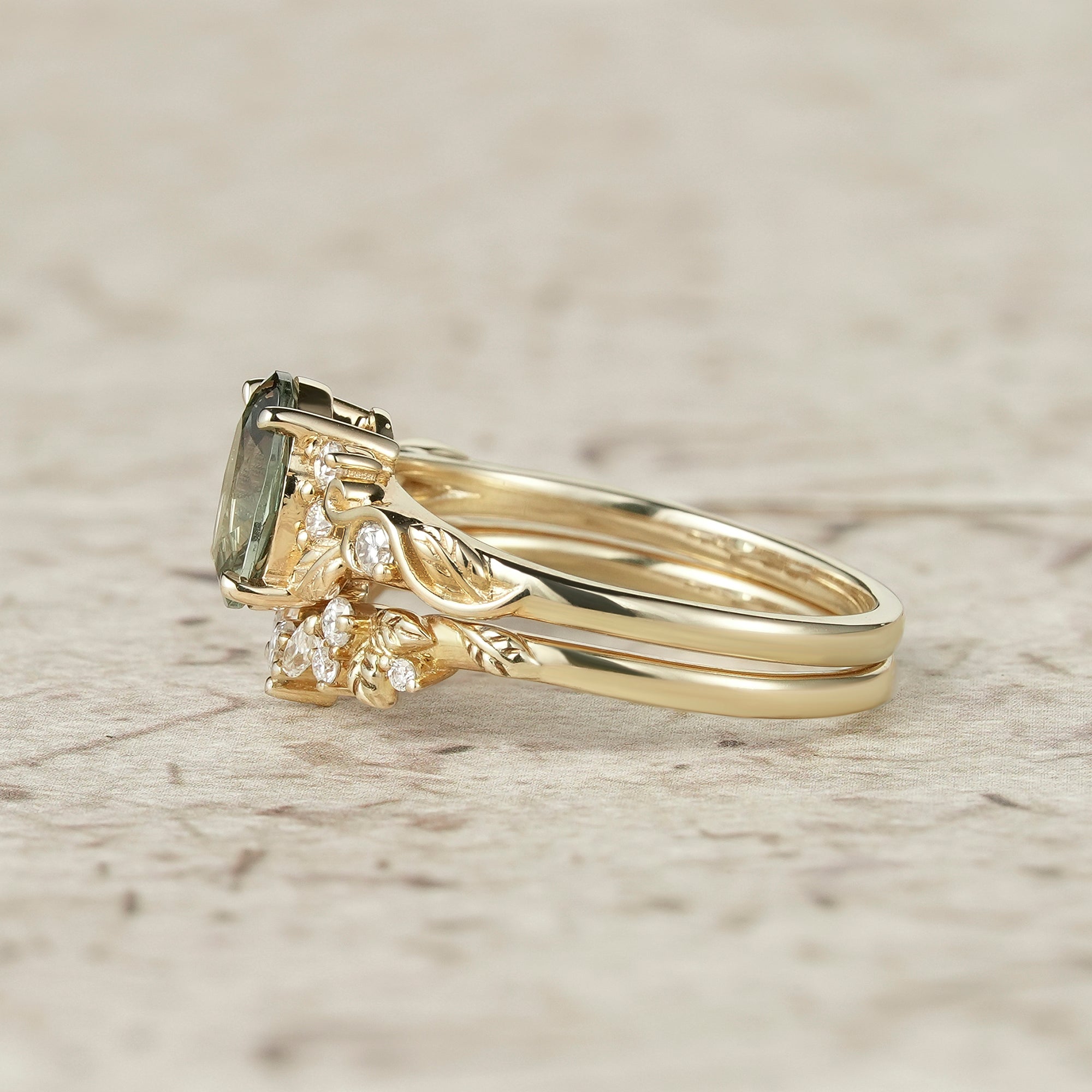 Nature Inspired Green Sapphire Bridal Set 2pcs - Aveline - GemsMagic