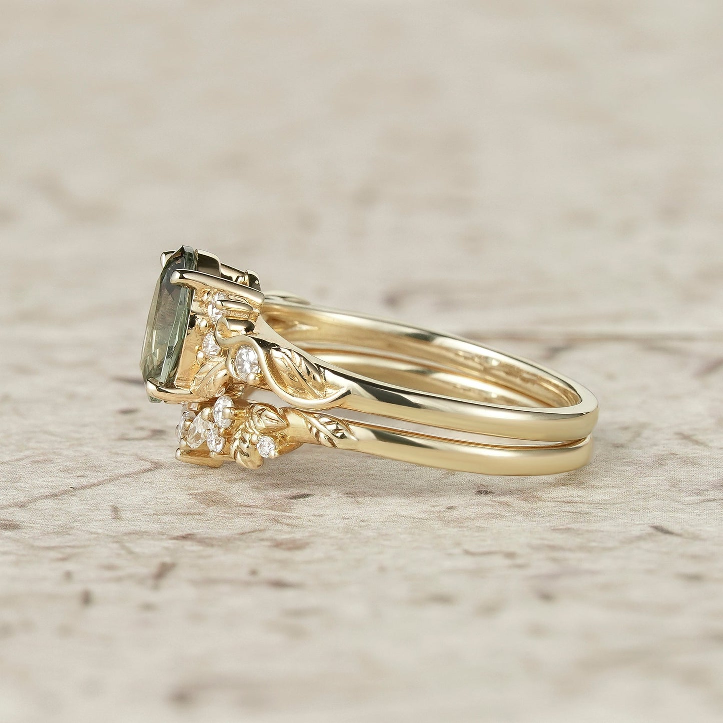 Nature Inspired Green Sapphire Bridal Set 2pcs - Aveline - GemsMagic