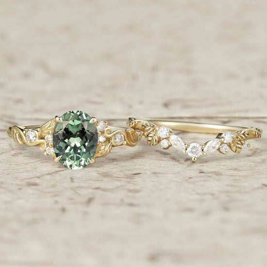 Nature Inspired Green Sapphire Bridal Set 2pcs - Aveline - GemsMagic