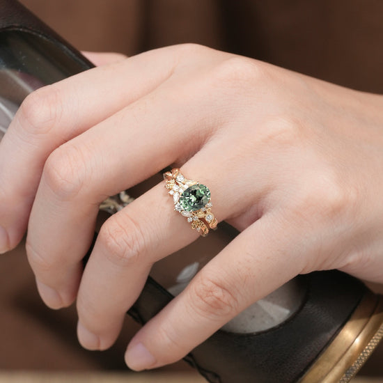 Nature Inspired Green Sapphire Bridal Set 2pcs - Aveline - GemsMagic