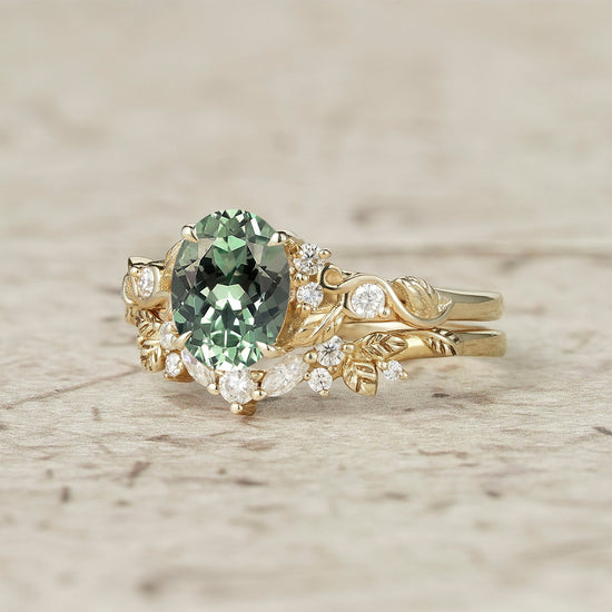 Nature Inspired Green Sapphire Bridal Set 2pcs - Aveline - GemsMagic