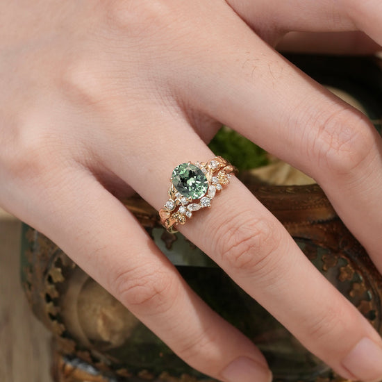Nature Inspired Green Sapphire Bridal Set 2pcs - Aveline - GemsMagic