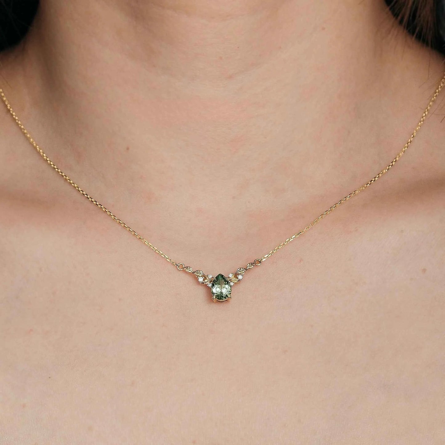 Nature Inspired Green Sapphire Leaf Necklace - Sable - GemsMagic