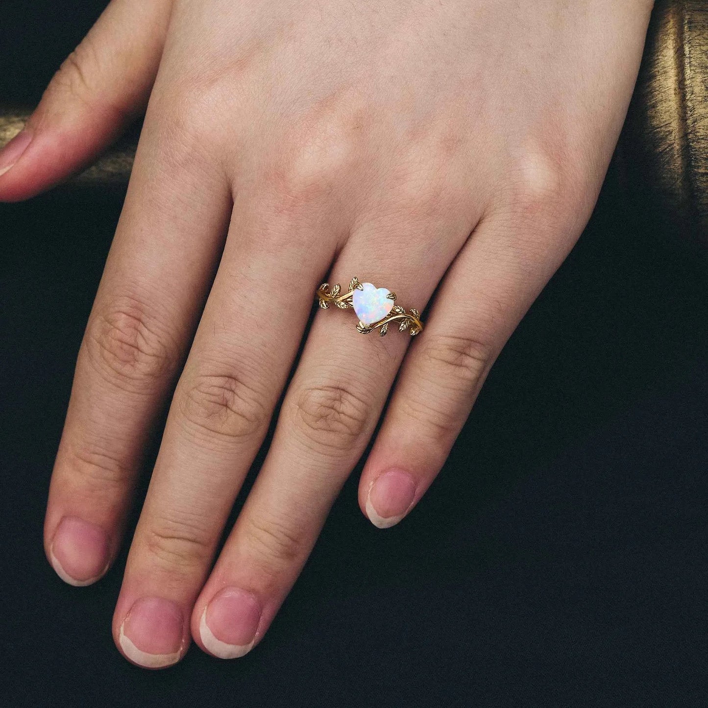 Nature Inspired Heart Shaped Opal Ring - GemsMagic - GemsMagic