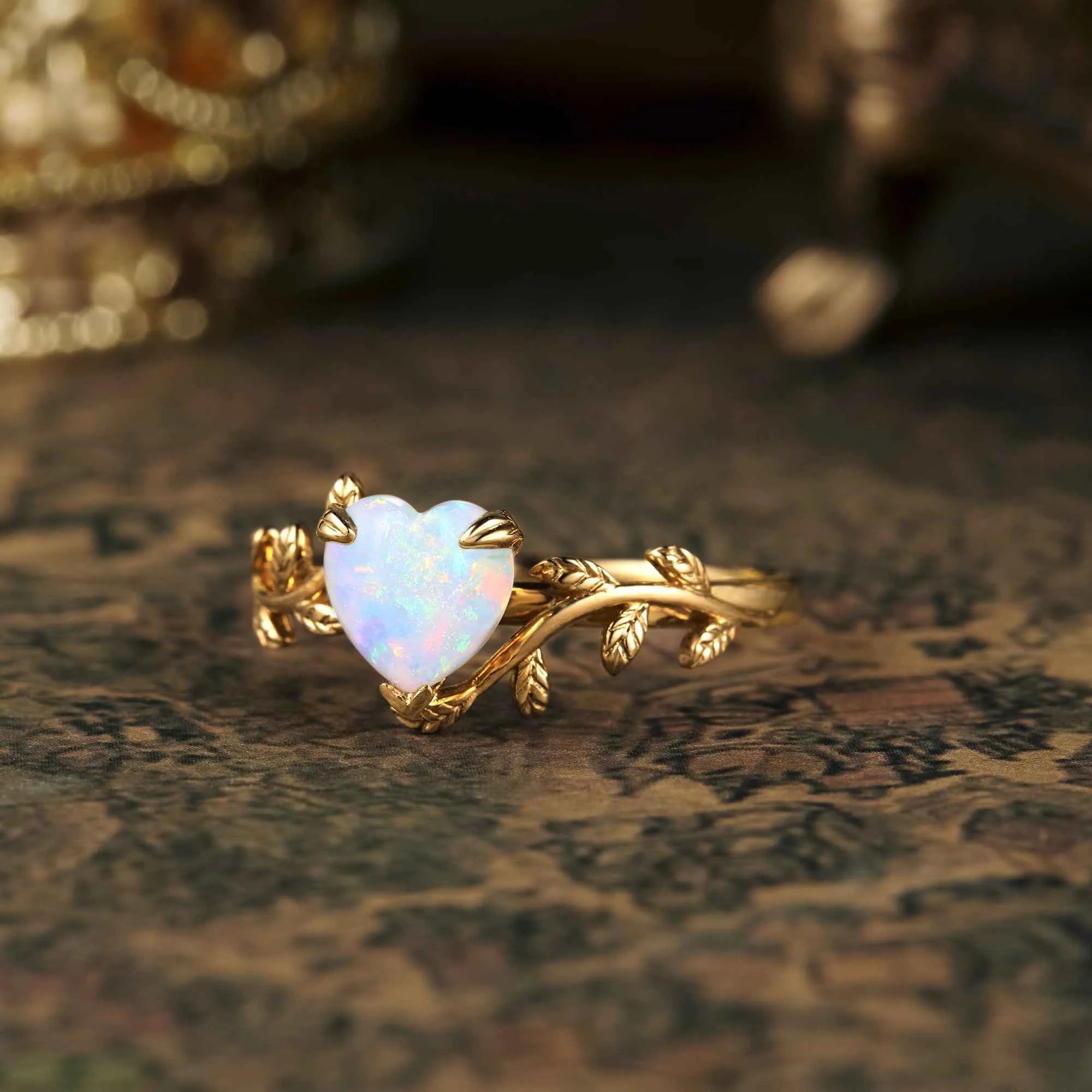 Nature Inspired Heart Shaped Opal Ring - GemsMagic - GemsMagic