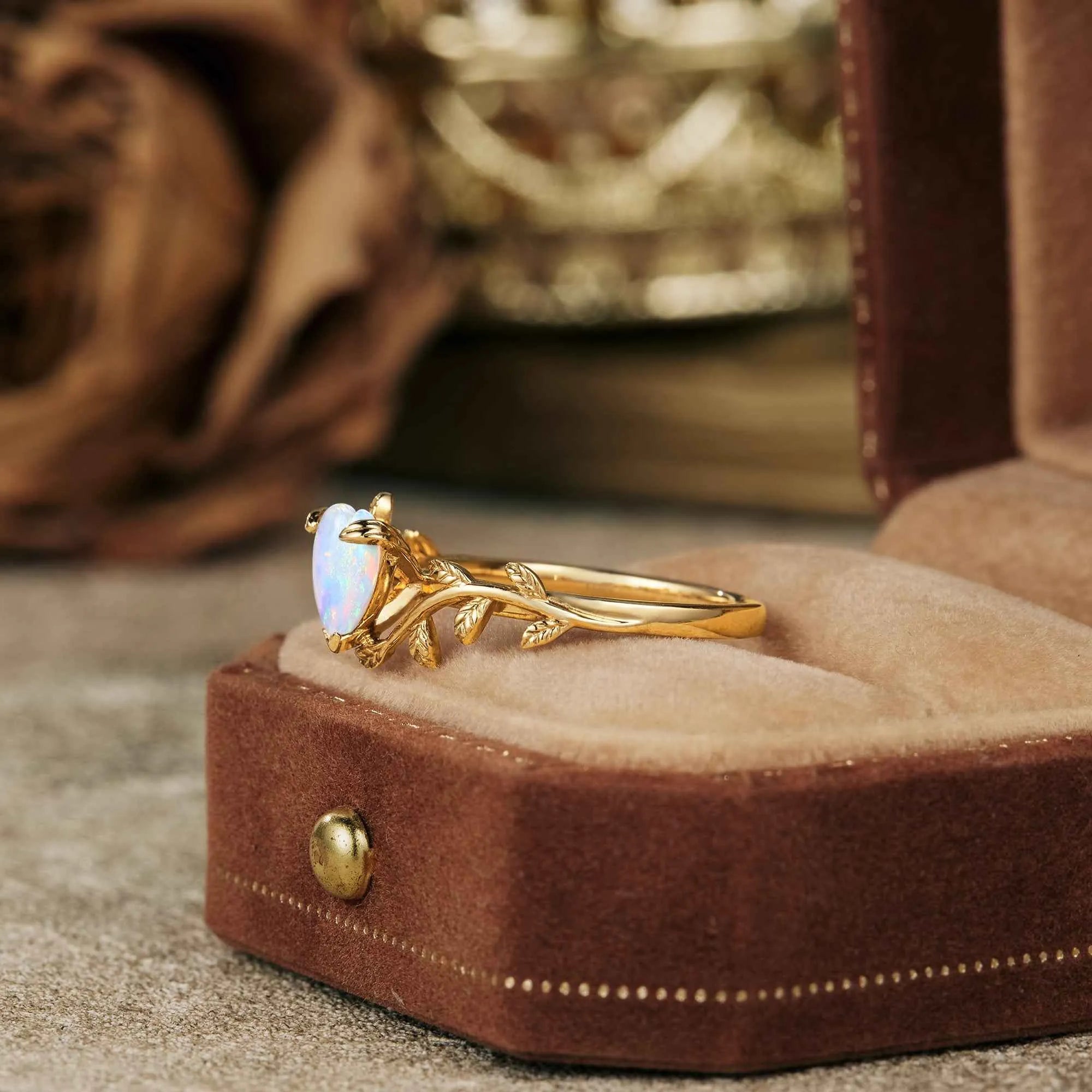 Nature Inspired Heart Shaped Opal Ring - GemsMagic - GemsMagic