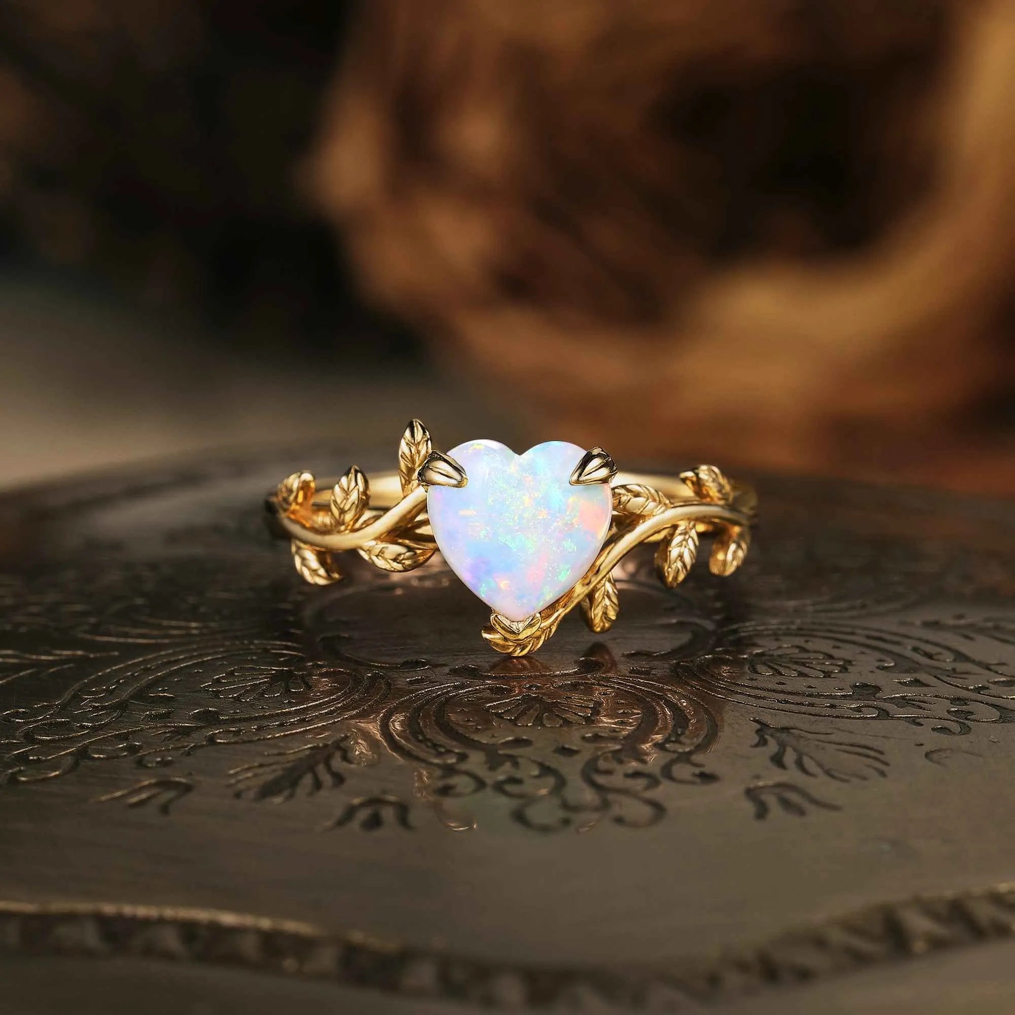 Nature Inspired Heart Shaped Opal Ring - GemsMagic - GemsMagic