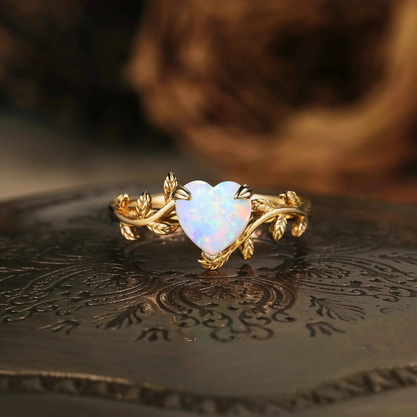 Nature Inspired Heart Shaped Opal Ring - GemsMagic - GemsMagic