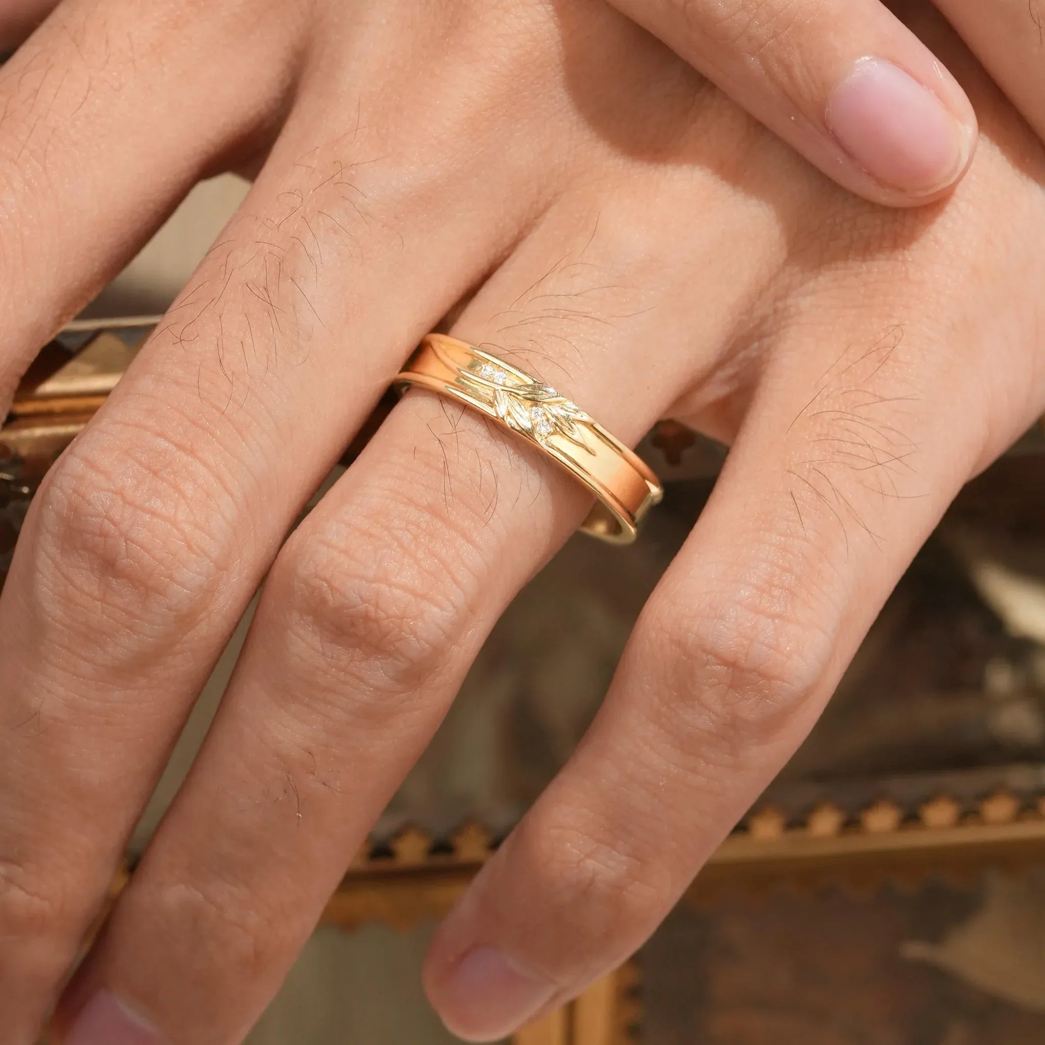 Nature - Inspired Men's Band with Moissanite - Bennett - GemsMagic