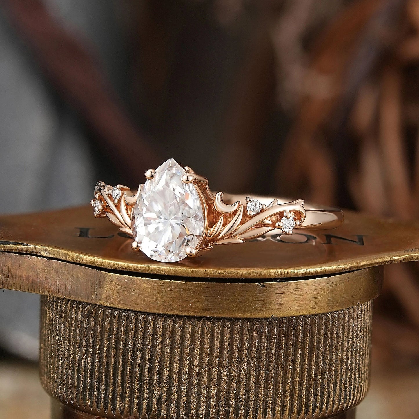 Nature Inspired Pear Cut Moissanite Elven Ring Moon Engagement Ring - GemsMagic