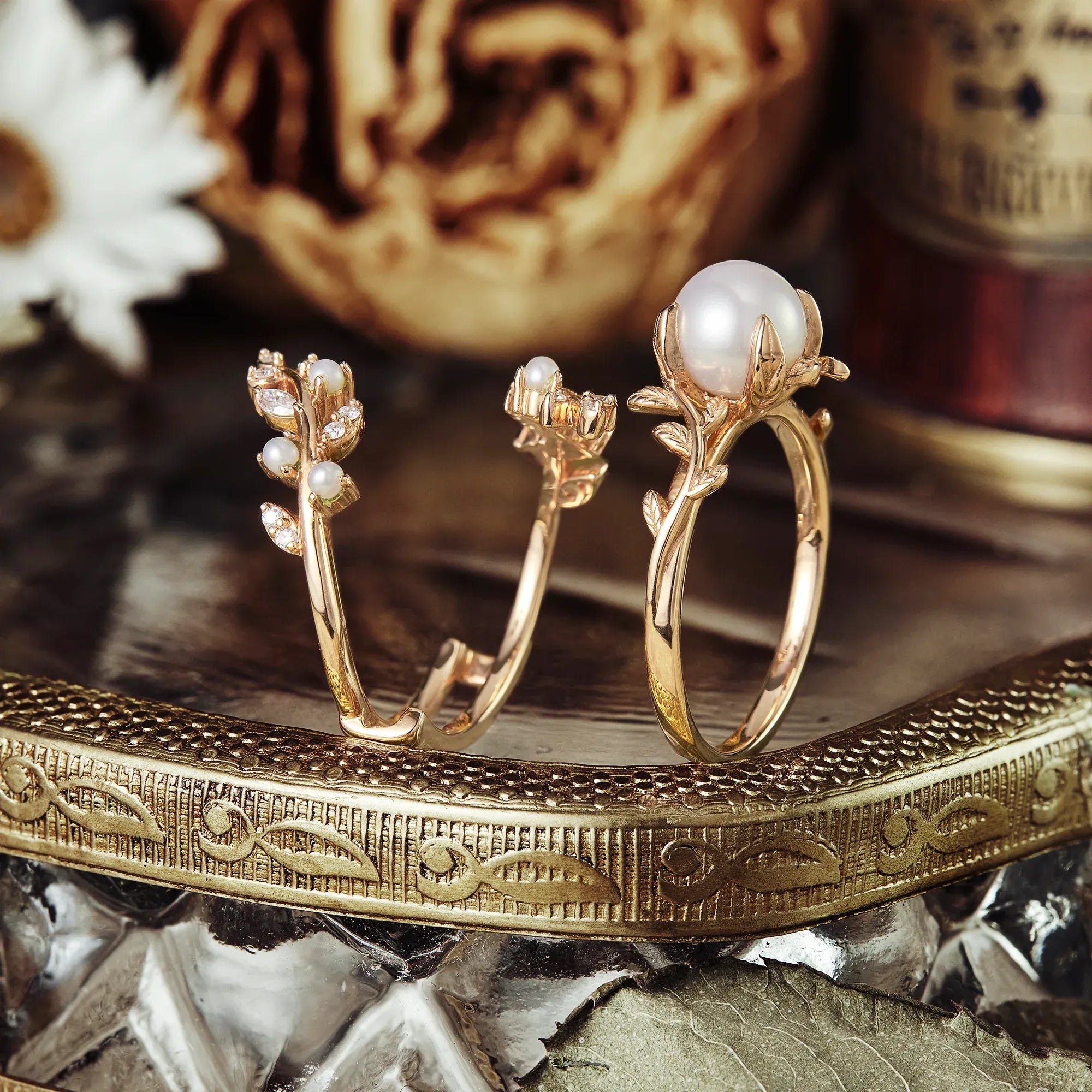 Nature Inspired Pearl Ring Set - Blanche - GemsMagic