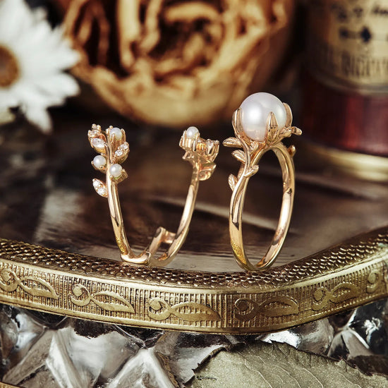 Nature Inspired Pearl Ring Set - Blanche - GemsMagic