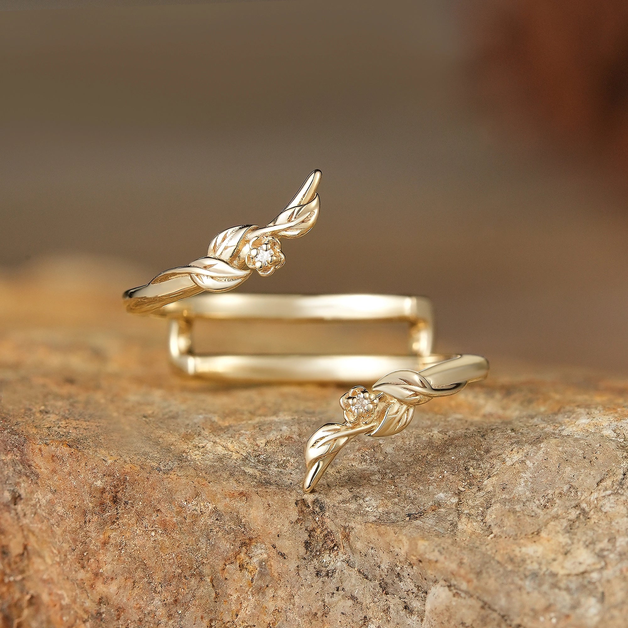 Nature Inspired Vine Floral Moissanite Enhancer Wedding Band - Chloe - GemsMagic