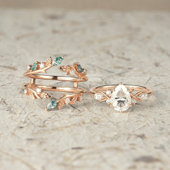Nature Leaf Inspired Moissanite Enhancer Ring Set - Seraphine - GemsMagic