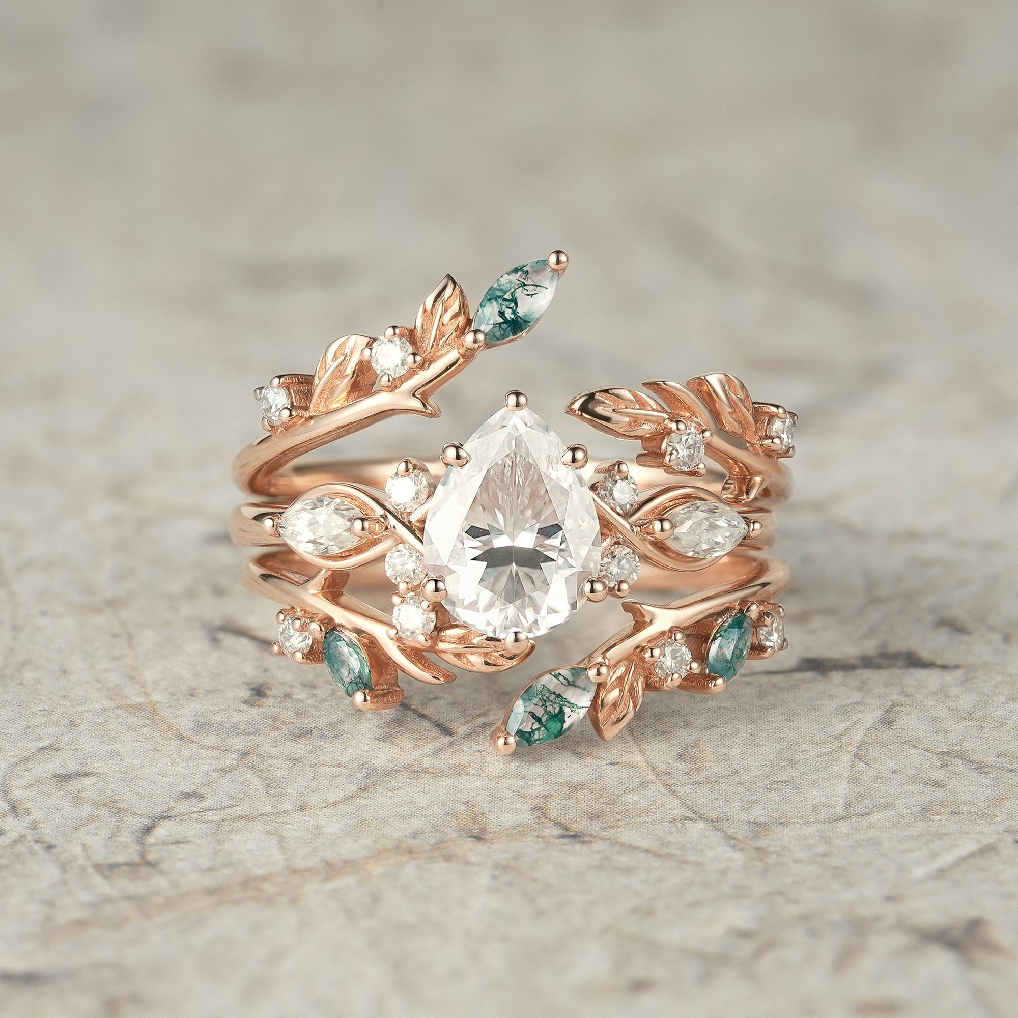 Nature Leaf Inspired Moissanite Enhancer Ring Set - Seraphine - GemsMagic