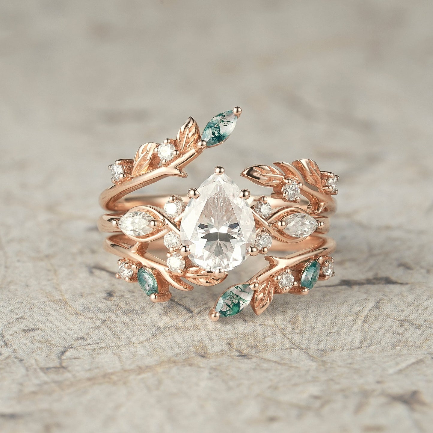Nature Leaf Inspired Moissanite Enhancer Ring Set - Seraphine - GemsMagic