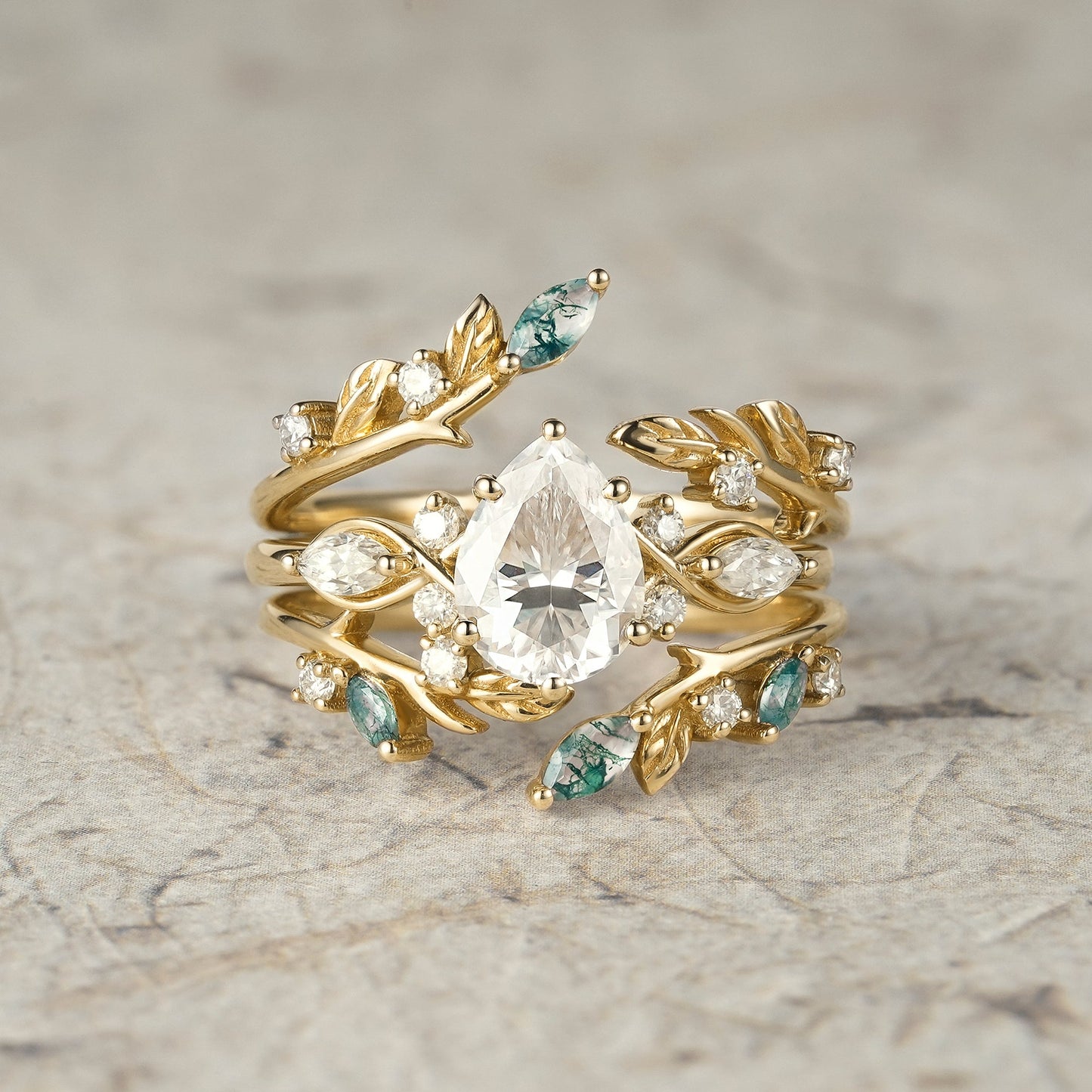Nature Leaf Inspired Moissanite Enhancer Ring Set - Seraphine - GemsMagic