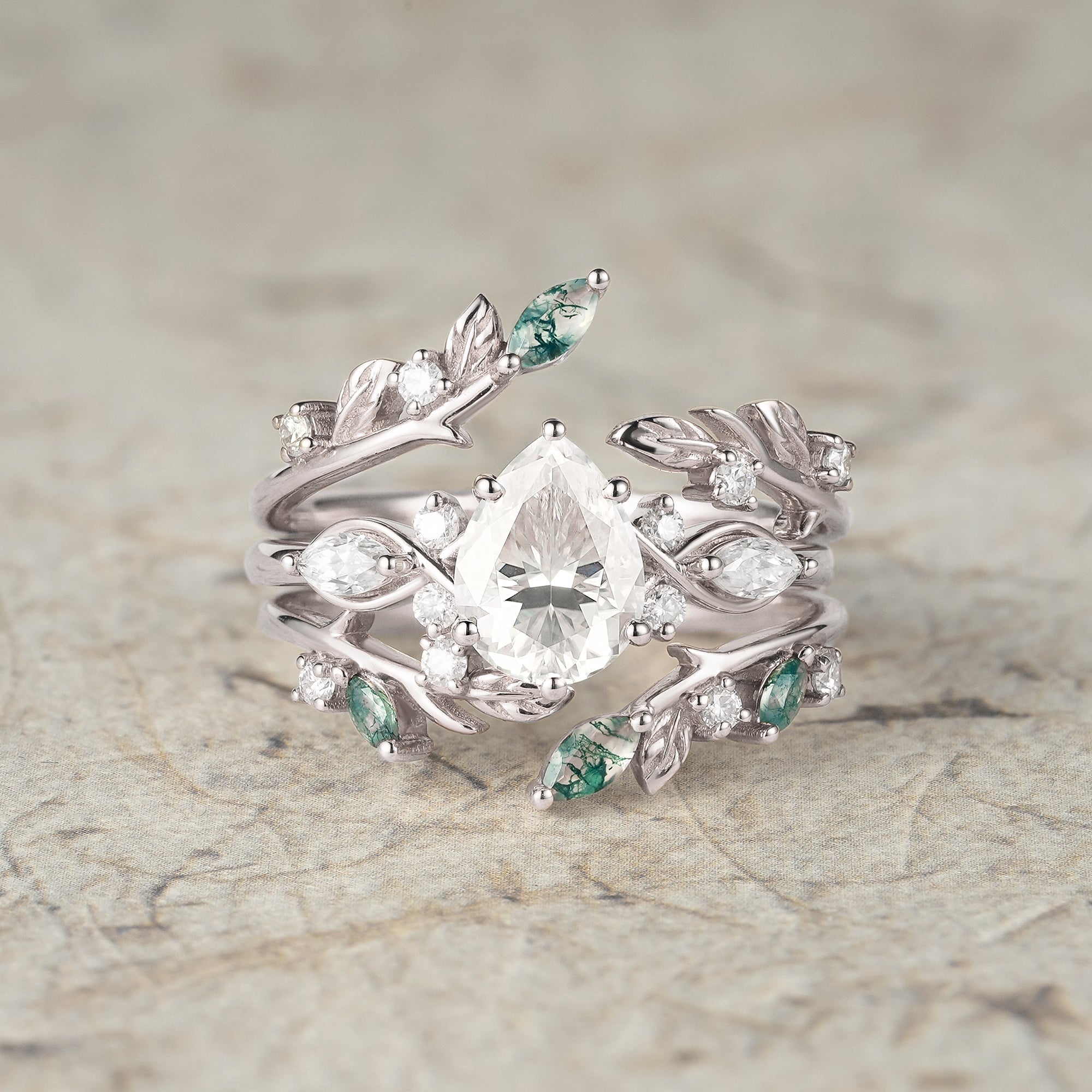 Nature Leaf Inspired Moissanite Enhancer Ring Set - Seraphine - GemsMagic