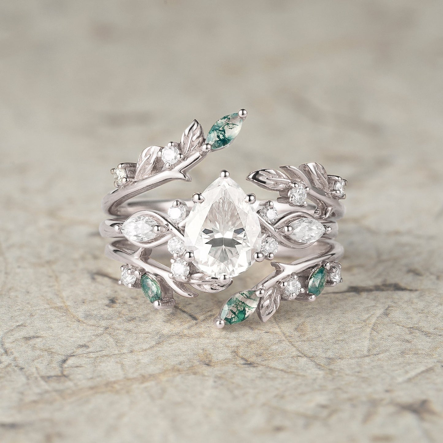Nature Leaf Inspired Moissanite Enhancer Ring Set - Seraphine - GemsMagic