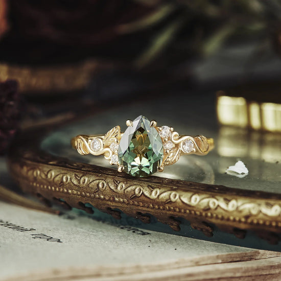 Nature's Embrace: Green Sapphire Leaf Ring - Lila - GemsMagic