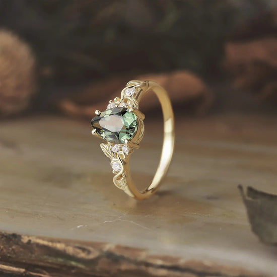 Nature's Embrace: Green Sapphire Leaf Ring - Lila - GemsMagic