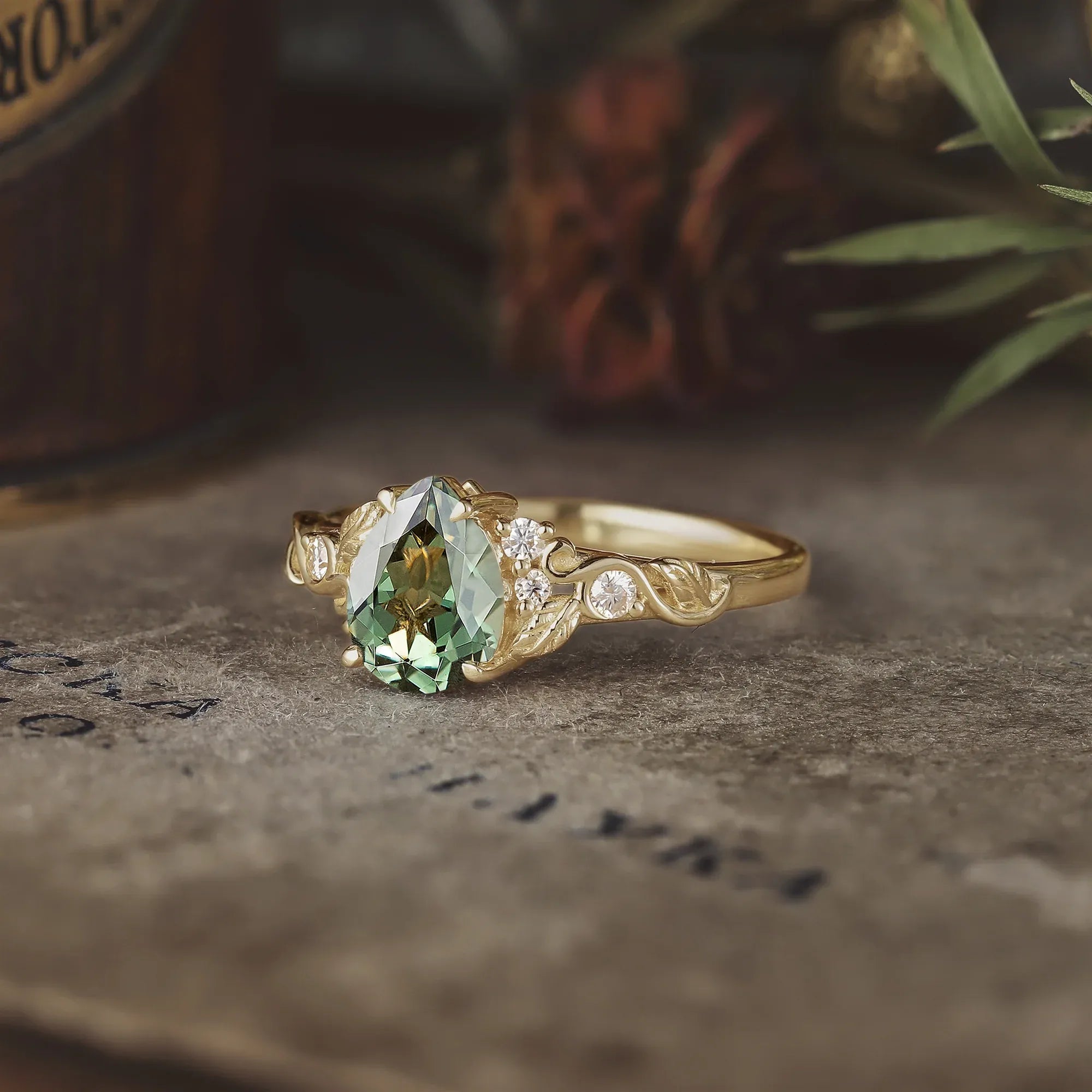 Nature's Embrace: Green Sapphire Leaf Ring - Lila - GemsMagic