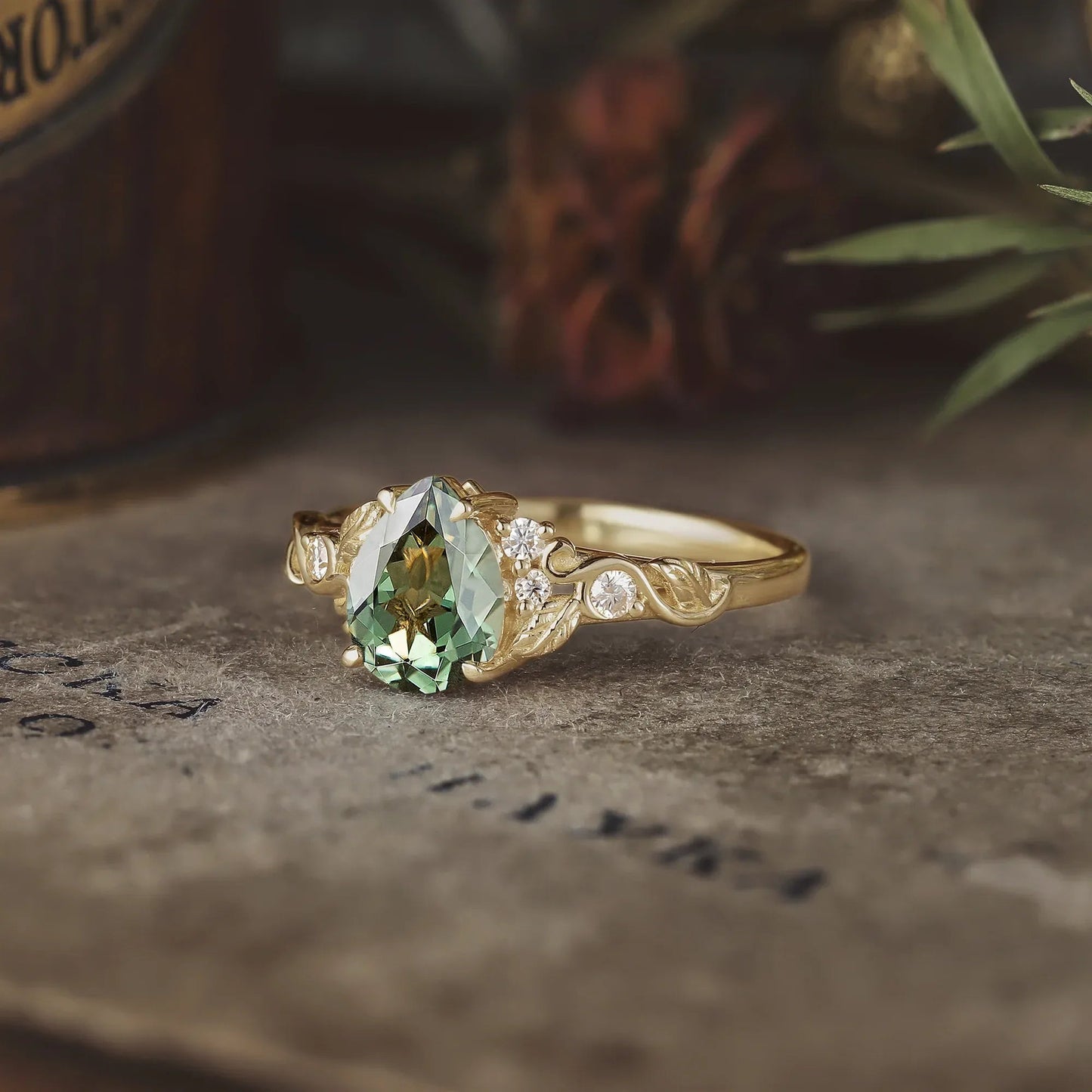 Nature's Embrace: Green Sapphire Leaf Ring - Lila - GemsMagic