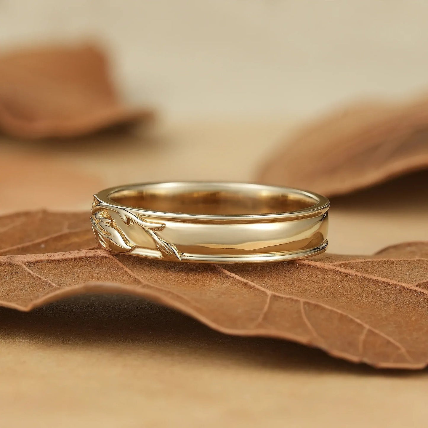 Oak Leaf Inspired Men's Band with Moissanite - Xander - GemsMagic