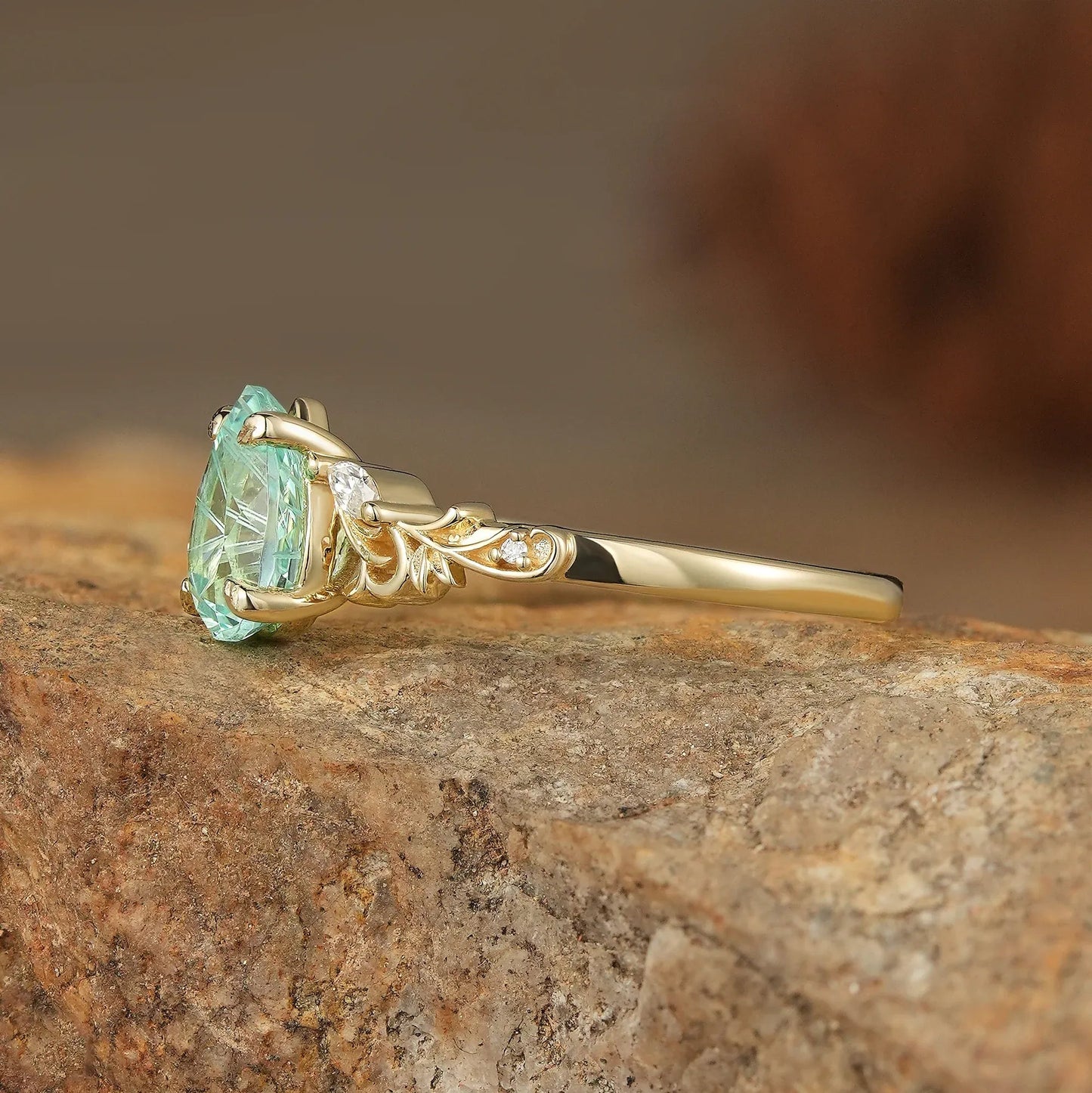 Olive Branch Inspired Sparkle Cut Green Sapphire Engagement Ring - Rene - GemsMagic