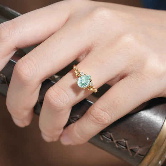 Olive Branch Inspired Sparkle Cut Green Sapphire Engagement Ring - Rene - GemsMagic