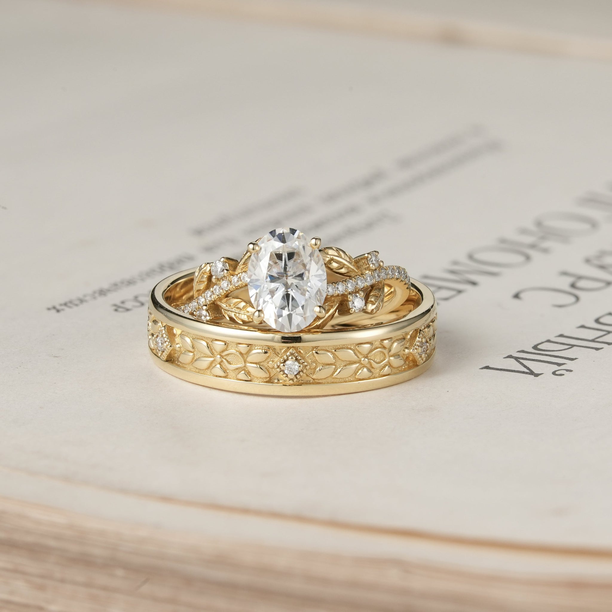 Oval - cut Moissanite Couple Ring Set - Forever Pair - GemsMagic