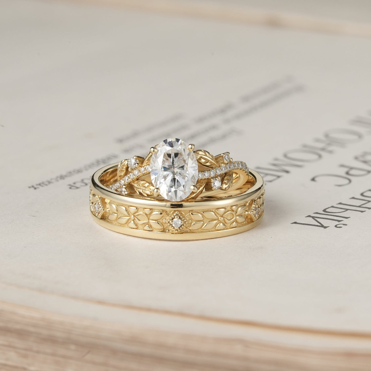 Oval - cut Moissanite Couple Ring Set - Forever Pair - GemsMagic