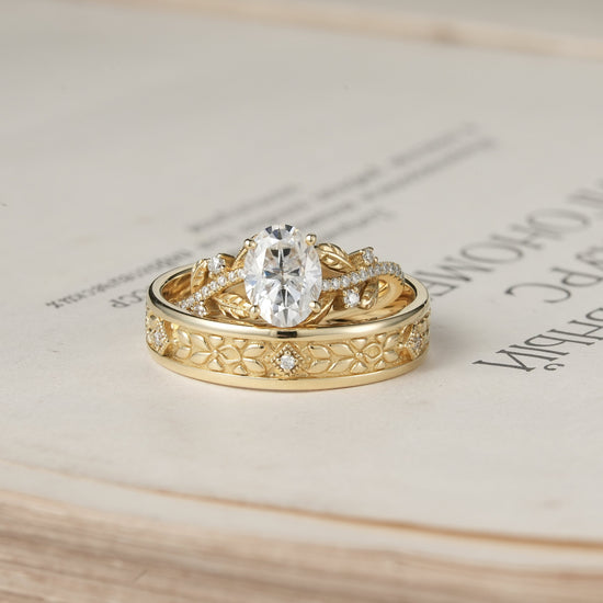 Oval - cut Moissanite Couple Ring Set - Forever Pair - GemsMagic