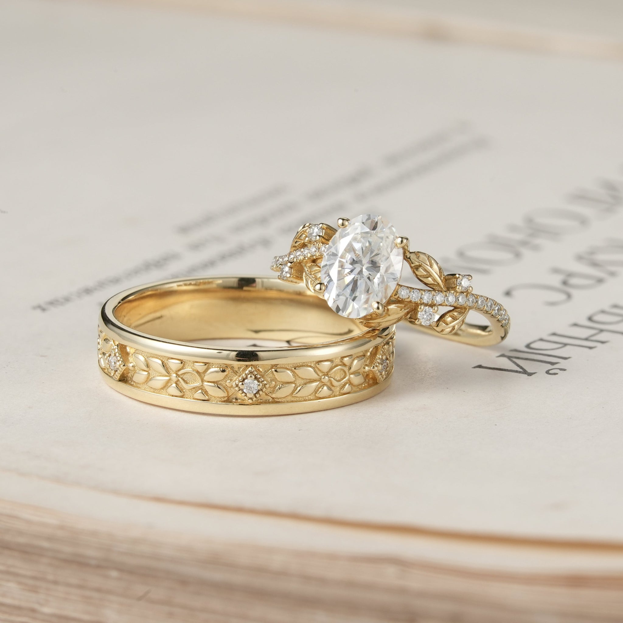 Oval - cut Moissanite Couple Ring Set - Forever Pair - GemsMagic