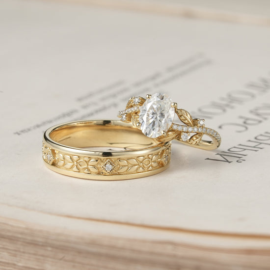 Oval - cut Moissanite Couple Ring Set - Forever Pair - GemsMagic