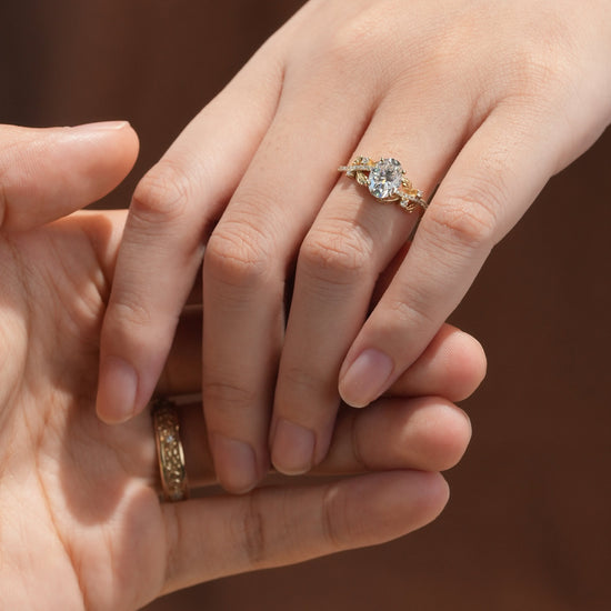 Oval - cut Moissanite Couple Ring Set - Forever Pair - GemsMagic