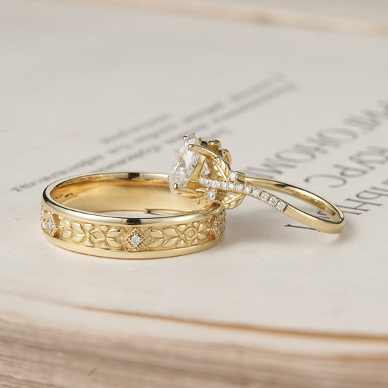 Oval - cut Moissanite Couple Ring Set - Forever Pair - GemsMagic