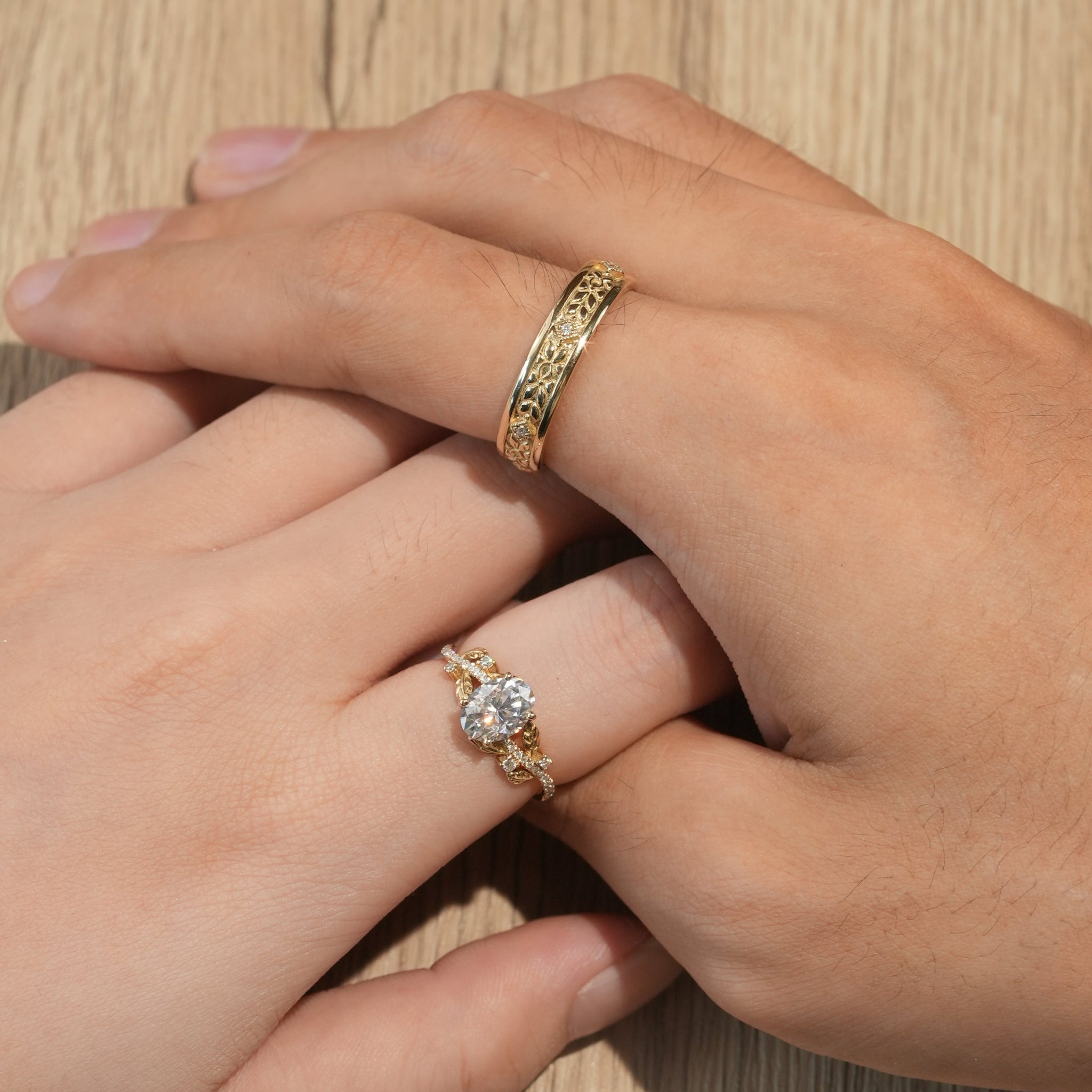 Oval - cut Moissanite Couple Ring Set - Forever Pair - GemsMagic