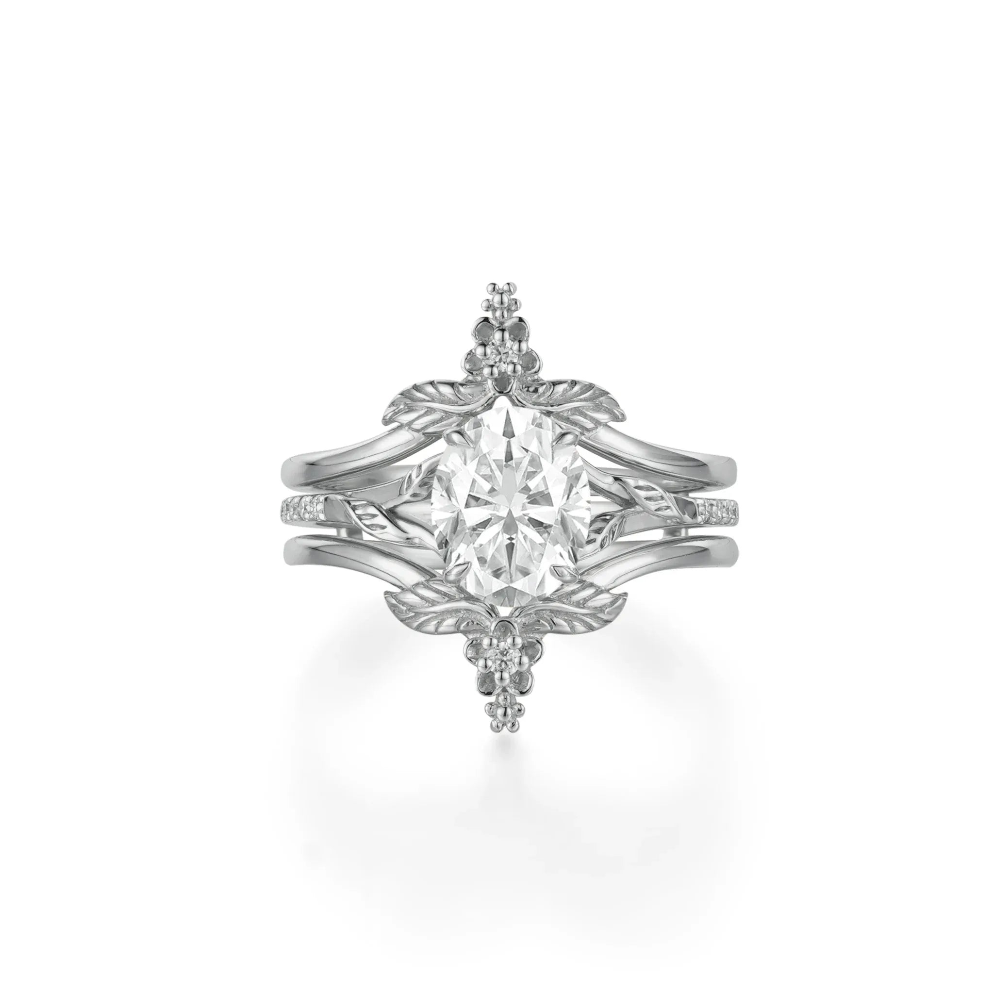 Oval Cut Moissanite Leaf Ring Set - Dahlia - GemsMagic