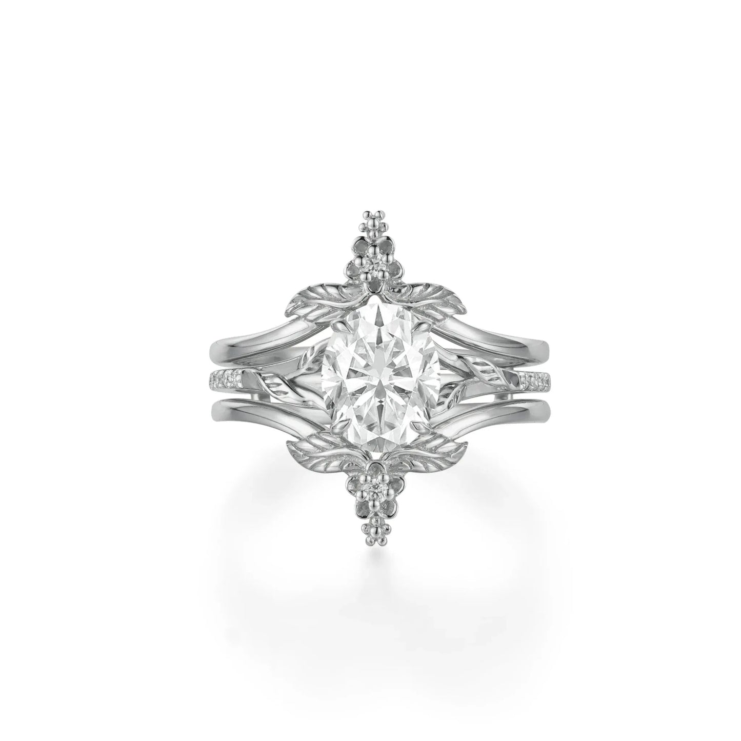 Oval Cut Moissanite Leaf Ring Set - Dahlia - GemsMagic