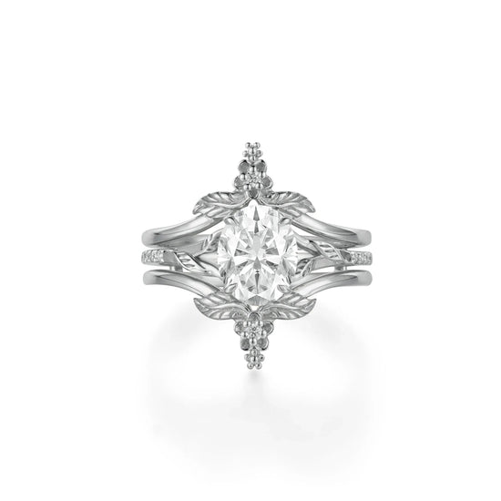 Oval Cut Moissanite Leaf Ring Set - Dahlia - GemsMagic